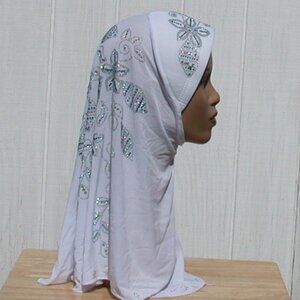 Instant Hijab WHITE Amira Rhinestone One Piece Slip On Muslim Headcover